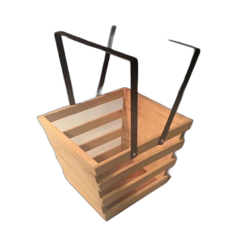 Square Slatted Wooden Hanging Orchid Planter Basket with Metal Hangers